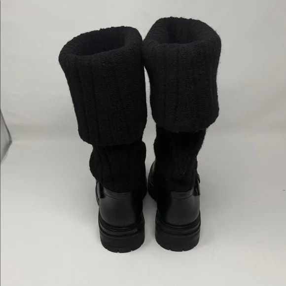 Gianvito Rossi Black Leather Knit Boots with Buckle - Picture 5 of 8